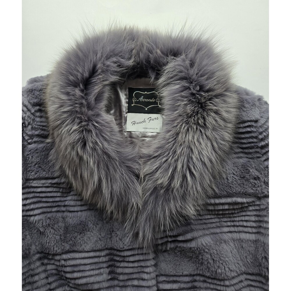 Vintage genuine rabbit fur long coat genuine fox fur collar gray womens L-XL - Picture 5 of 16